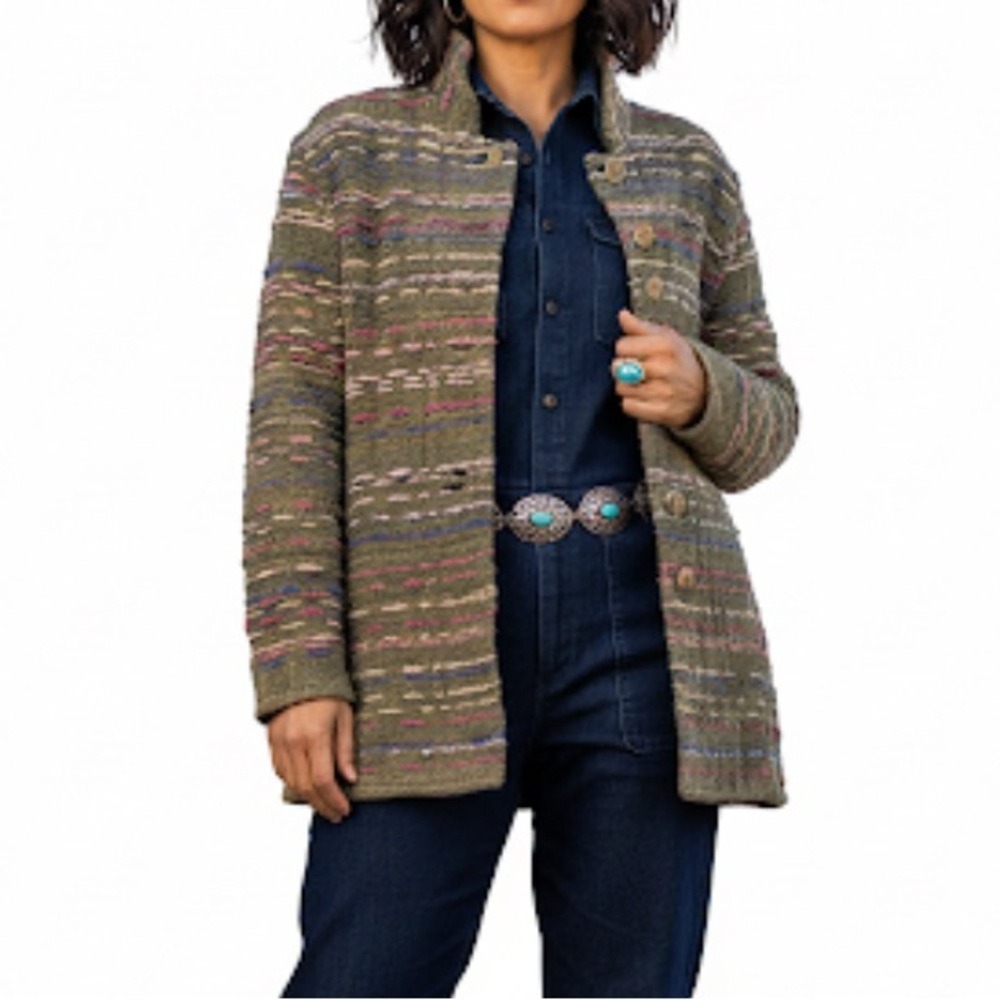 Gretel Underwood Santa Fe Hand Woven Jacket Green Purple Textured Artisan USA